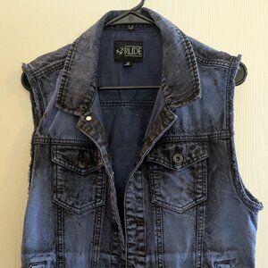 Rude Men's Blue Studded Distressed Denim Vest Size Medium Hot Topic Y2K